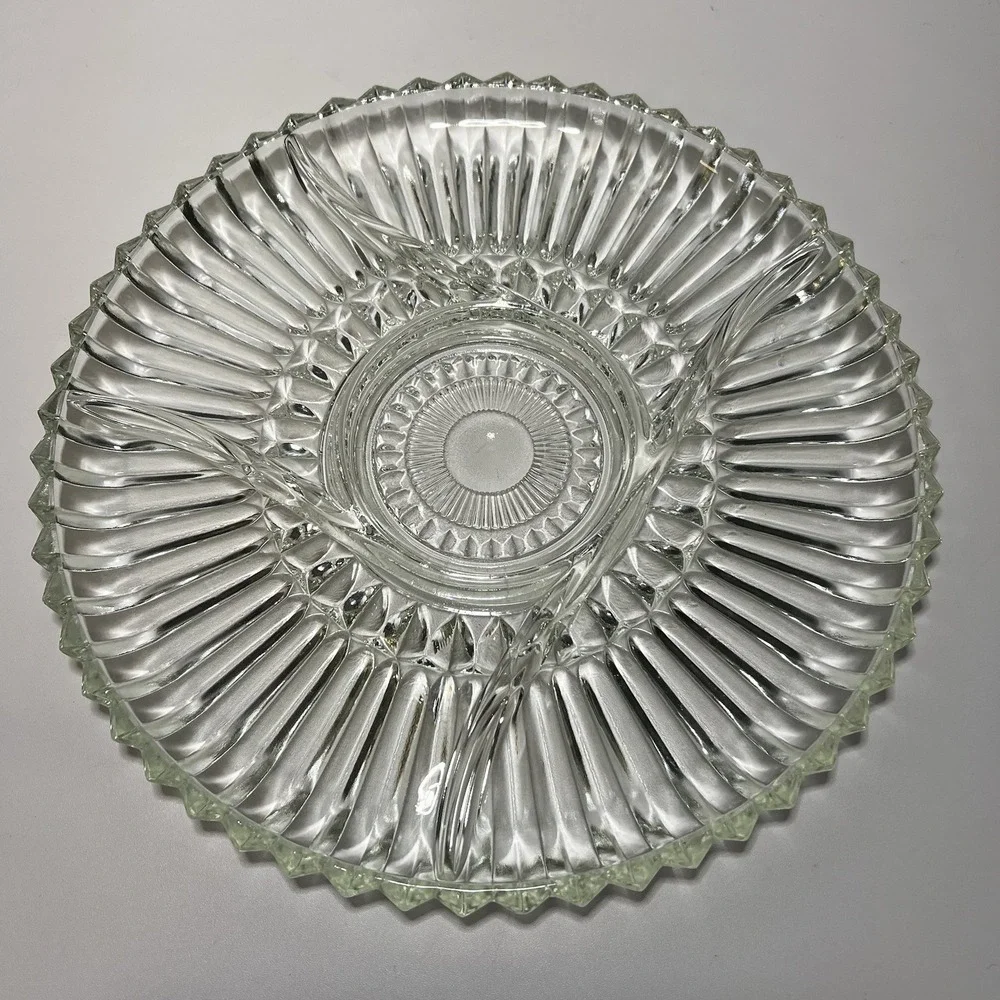 Clear Indiana Glass Divided Relish Tray 5 Sections Ribbed Heavy 12